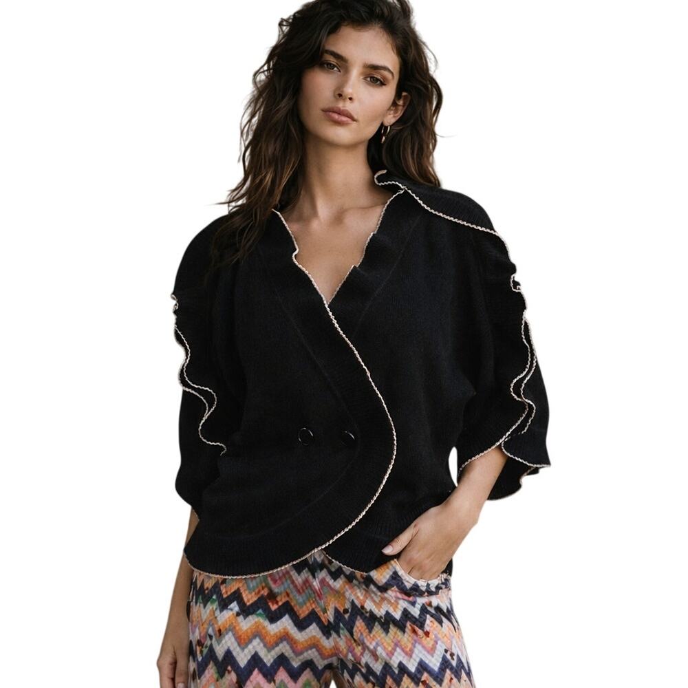 M MISSONI Merino Wool Angora knit Cross Ruffle Sweater Size 6